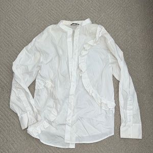 White button down shirt with ruffle